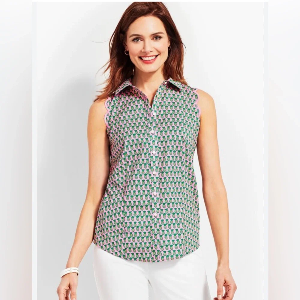 Women’s Talbots Scalloped Pineapple Top Size 4 - Picture 1 of 10